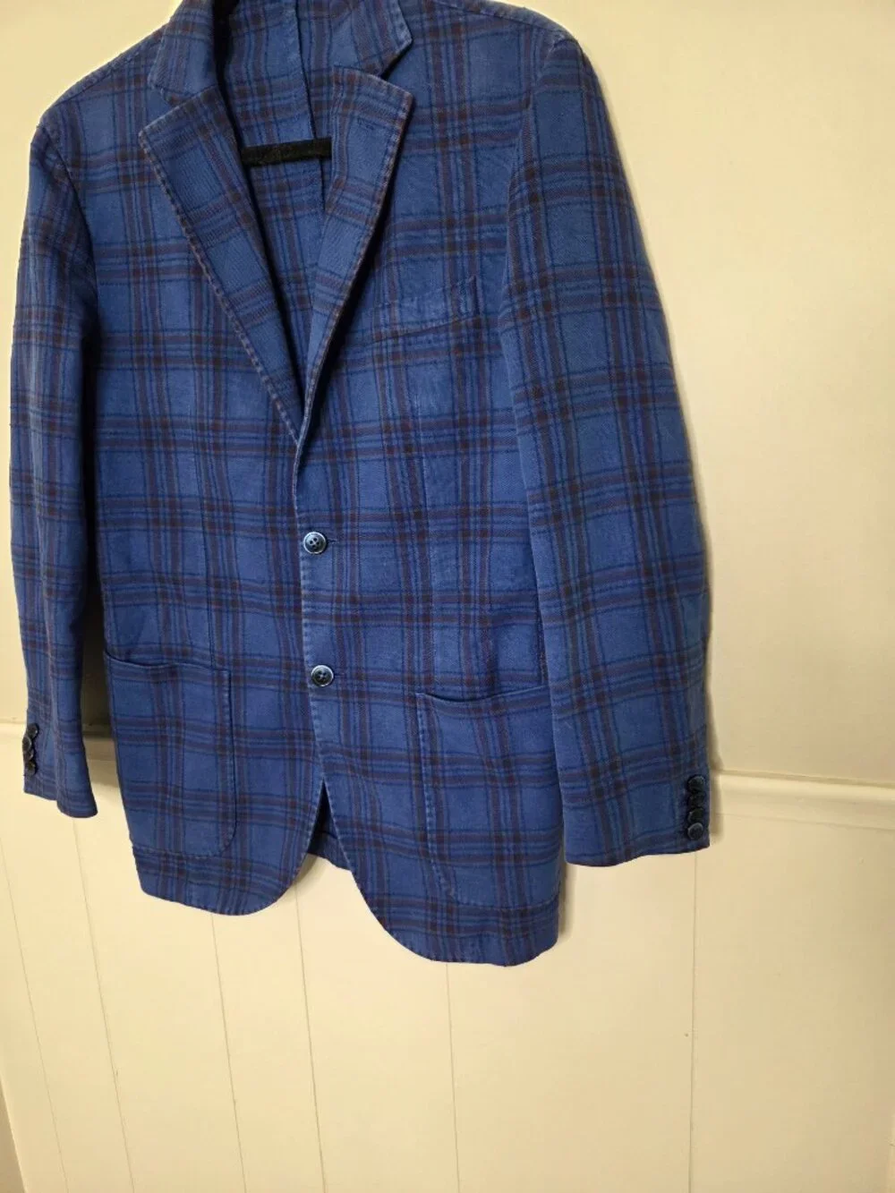 BOGGI MILANO Blue Plaid Suit Jacket Blazer